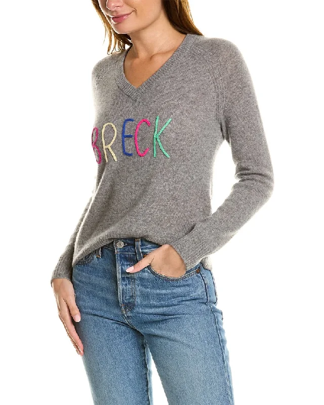 Long - Sleeve Women Sweater with Ribbed CuffsHannah Rose Breck Embroidery V-Neck Cashmere Pullover