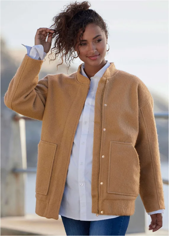 Color - Blocked Women Sweater for a Bold Fashion StatementBomber Jacket - Tan