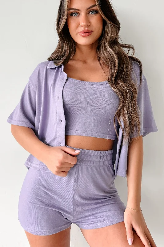 Lightweight Women Sweater for Spring and FallLost In Thought Three Piece Lounge Set (Purple)