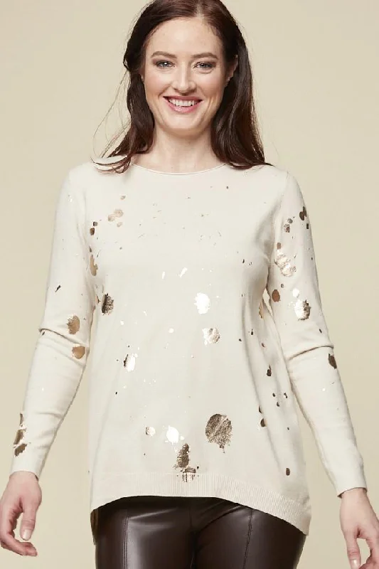 V - Neck Women Sweater to Elongate the NecklinePaint Splatter Sweater