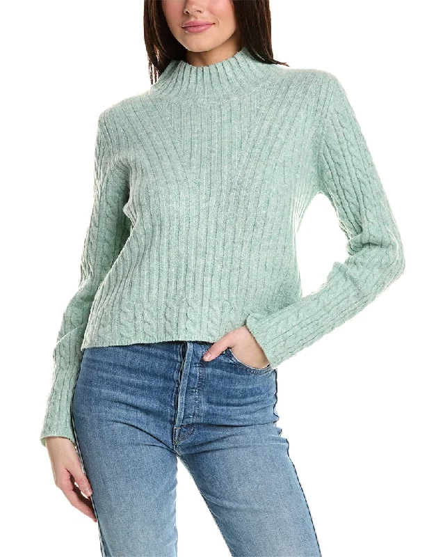 Long - Sleeve Women Sweater with Ribbed CuffsRain + Rose Cable Wool-Blend Sweater