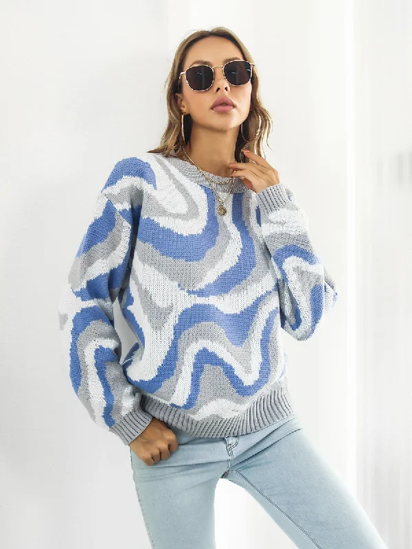 Cable - Knit Women Sweater with Intricate PatternsRound Neck Dropped Shoulder Sweater