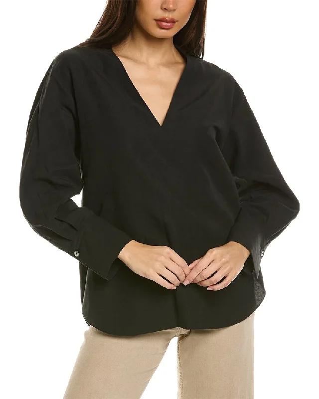 Cashmere Women Sweater with a Luxurious Soft TouchVince Shaped Collar Linen-Blend Popover