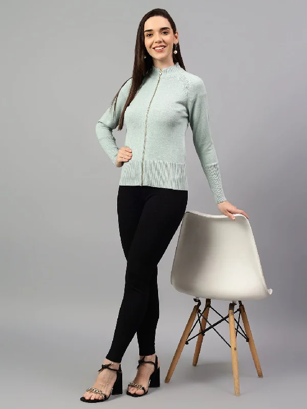 V - Neck Women Sweater to Elongate the NecklineWomen's Solid Aqua Full Sleeve Casual Sweater