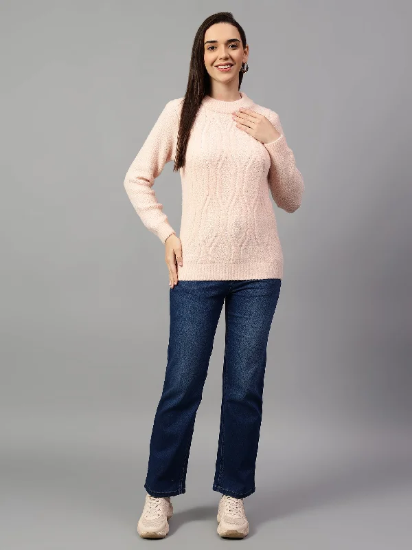 Organic Cotton Women Sweater for an Eco - Friendly ChoiceWomen's Solid Pink Full Sleeve Casual Sweater