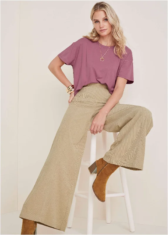 Plus - Size Women Sweater with a Flattering FitCorduroy Wide Leg Pants - Oxford Tan