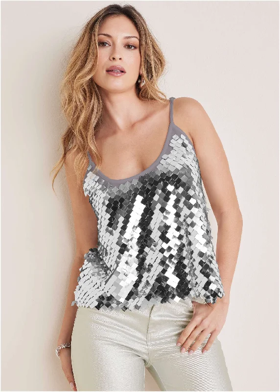 Oversized Women Sweater for a Cozy and Fashionable LookMirror Sequin Tank - Mirrored Mesh Sequins