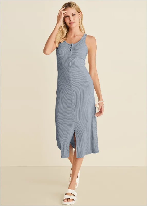 Cashmere Women Sweater with a Luxurious Soft TouchHenley Midi Dress - Seafog