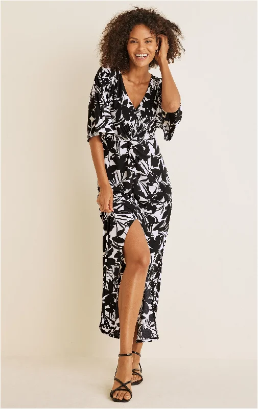 V - Neck Women Sweater to Elongate the NecklineTwist Front Maxi Dress - Exotic Shadow Floral