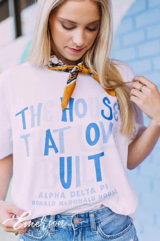 Graphic Print Women T Shirt for a Trendy StatementADPi The House That Love Built Tee