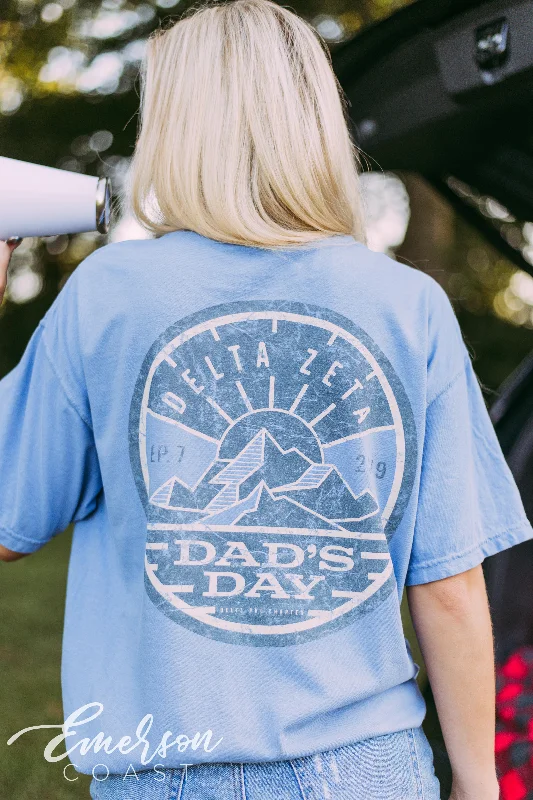 Tie - Dye Women T Shirt with a Bohemian VibeDelta Zeta Mountains Dads Day Tee