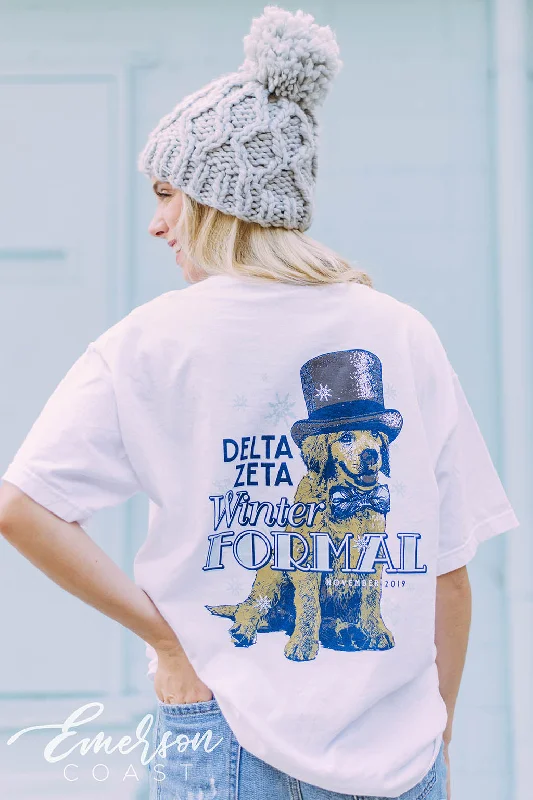 Distressed Women T Shirt with a Laid - Back AestheticDelta Zeta Winter Formal Tee