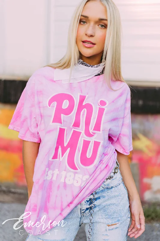 Puff Sleeve Women T Shirt for a Fashion - Forward LookPhi Mu Pink Tie Dye Tshirt