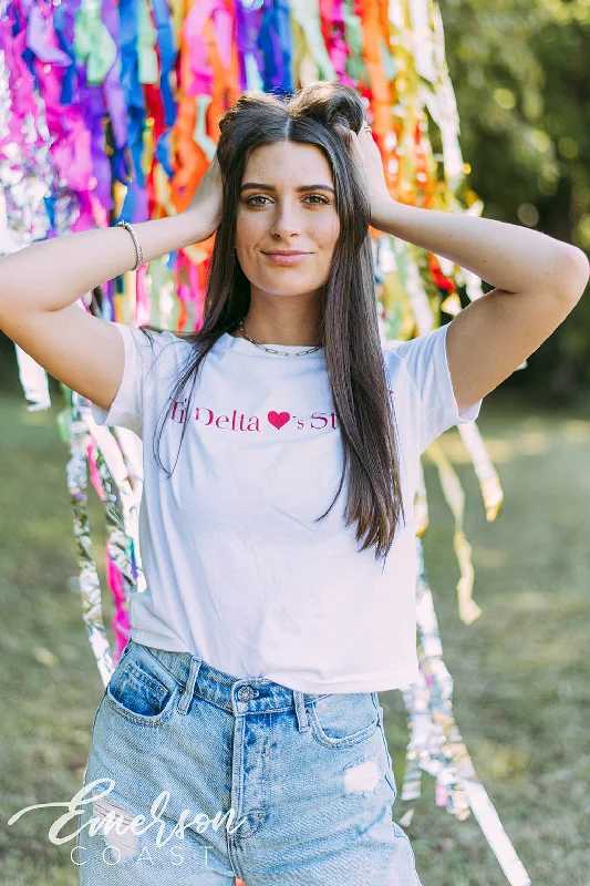 Crop Top Women T Shirt to Pair with High - Waisted BottomsTri Delta Hearts St. Jude Cropped Tee