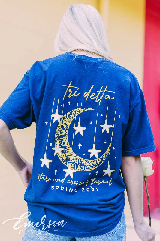 Sequined Women T Shirt for a Sparkly Night OutTri Delta Stars and Crescent Formal Tee