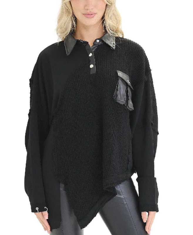 Sequin - Embellished Women Sweater for Special OccasionsAsymmetrical Top w/ Knit Detail