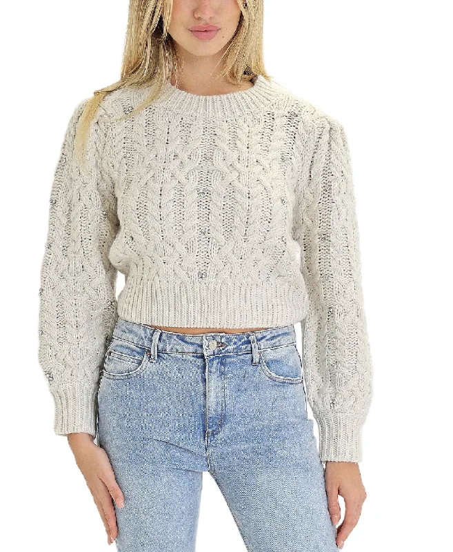 V - Neck Women Sweater to Elongate the NecklineCable Knit Sweater w/ Rhinestones