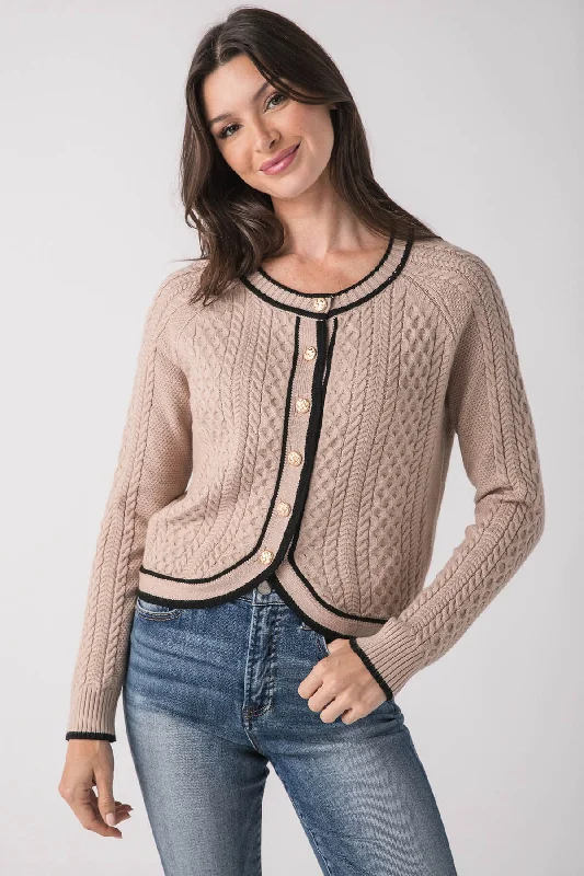 Cable - Knit Women Sweater with Intricate PatternsFate Contrast Hem Cable Knit Cardigan