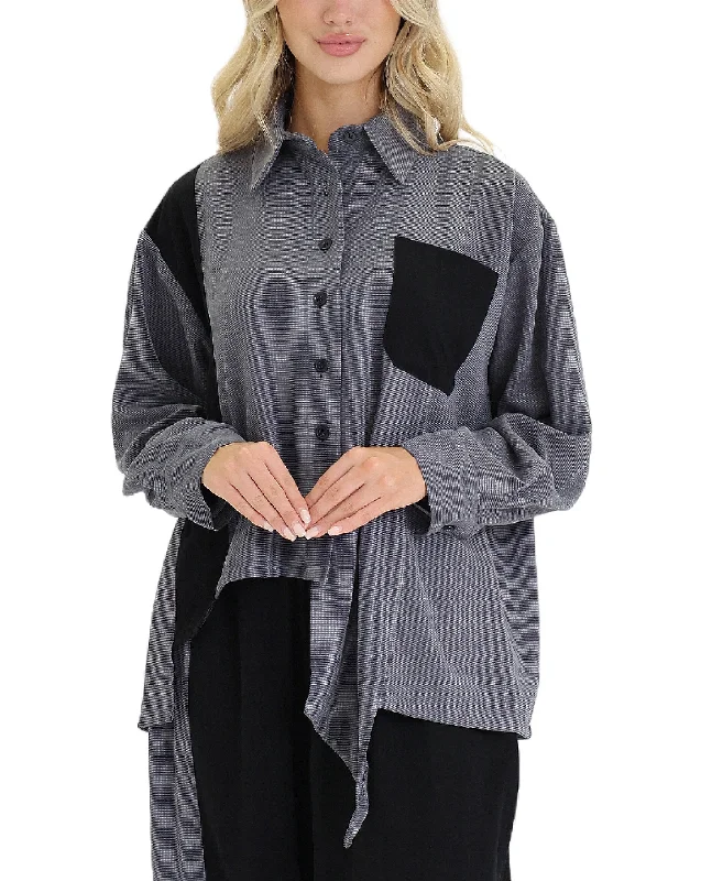 Long - Sleeve Women Sweater with Ribbed CuffsHi-Lo Top