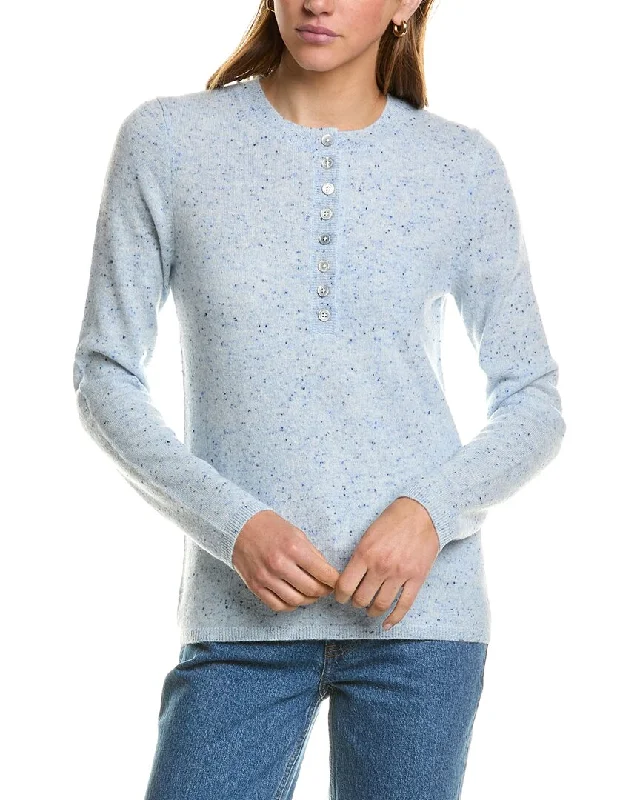 Cropped Women Sweater to Pair with High - Waisted BottomsInCashmere Henley Cashmere Sweater