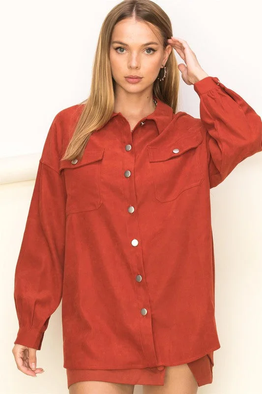 Button - Down Women Sweater for a Versatile LookJanis Shacket in Brick- LAST ONE LARGE