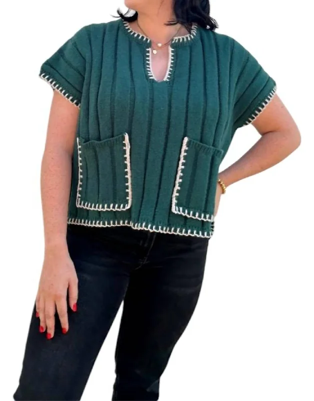 Open - Front Women Sweater for Easy LayeringKnit Up Top In Green