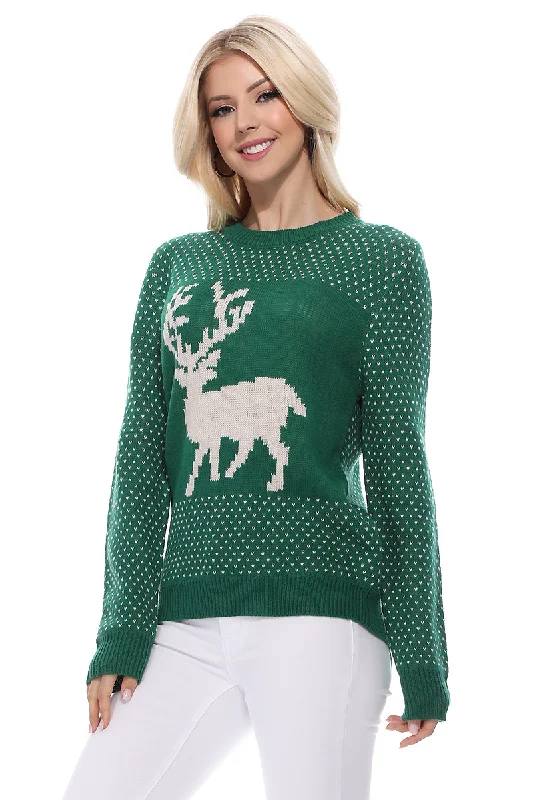 Cashmere Women Sweater with a Luxurious Soft TouchYemak Women's Deer Jacquard Christmas Pullover Sweater MK3457S