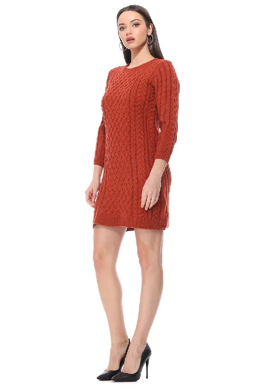 Cable - Knit Women Sweater with Intricate PatternsYemak Women's Round Neck Cable Knit Long Sleeve Sweater Dress MK8002