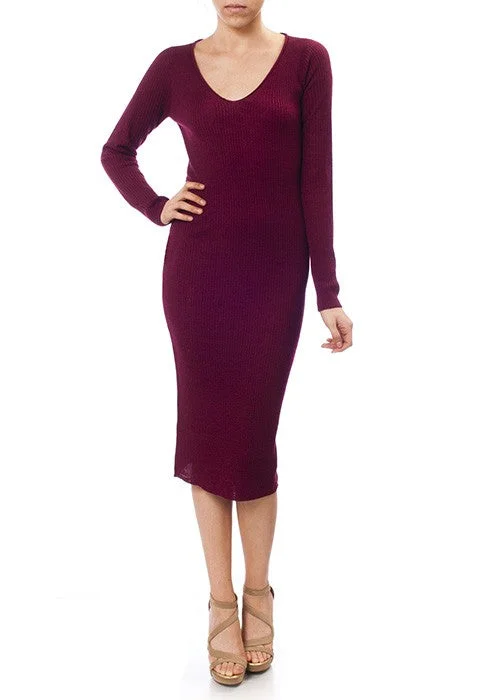 Color - Blocked Women Sweater for a Bold Fashion StatementYemak Women's V-Neck Sheer Ribbed Knit Long Sleeve Sweater Dress MK8007