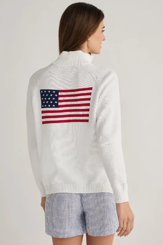 Organic Cotton Women Sweater for an Eco - Friendly ChoicePink Pineapple 1/2 Zip Flag/Heart Boxy Sweater