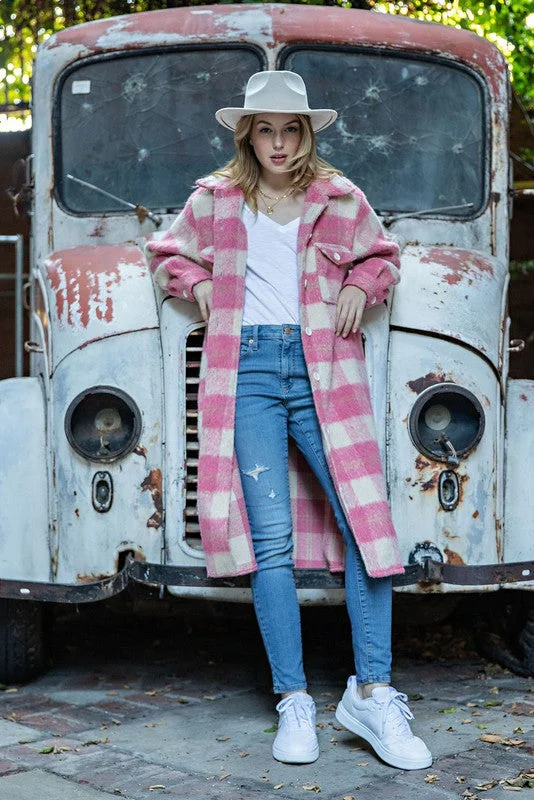 Lightweight Women Sweater for Spring and FallPop of Pink Plaid Jacket