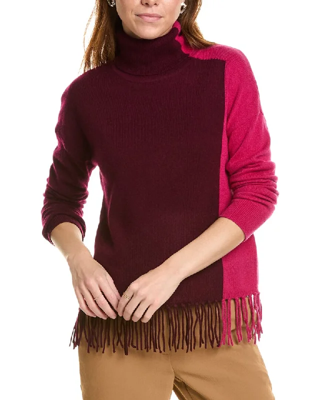 Cropped Women Sweater to Pair with High - Waisted Bottomssofiacashmere Colorblock Cashmere Sweater