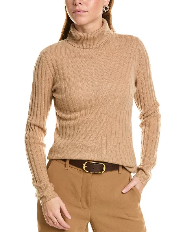 Mock - Neck Women Sweater for a Modern Twistsofiacashmere Directional Rib Turtleneck Cashmere Sweater