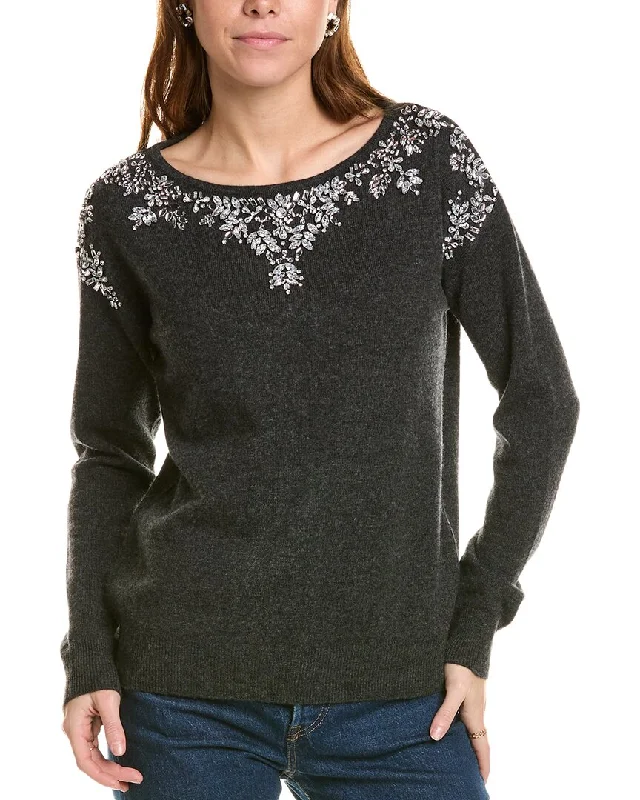 Organic Cotton Women Sweater for an Eco - Friendly Choicesofiacashmere Embellished Boatneck Cashmere Sweater