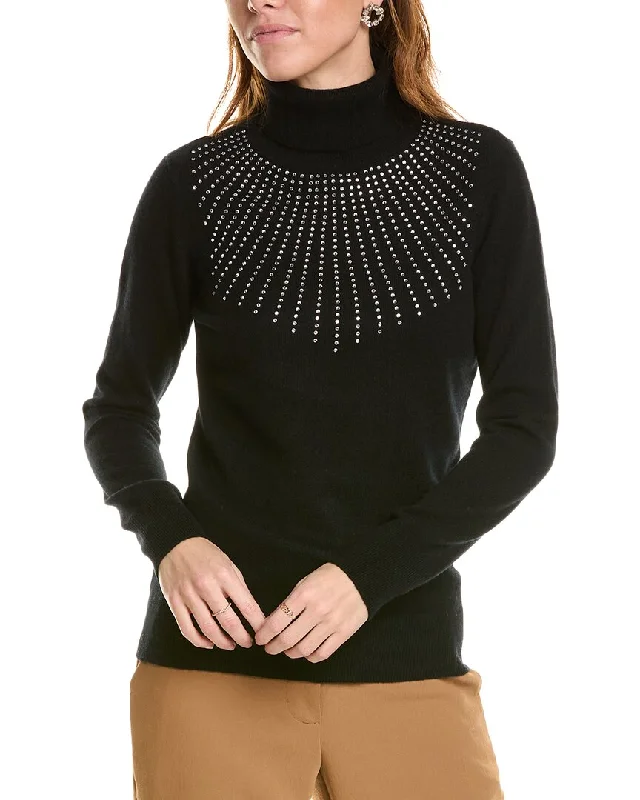 Cropped Women Sweater to Pair with High - Waisted Bottomssofiacashmere Heatset Starburst Turtleneck Cashmere Sweater