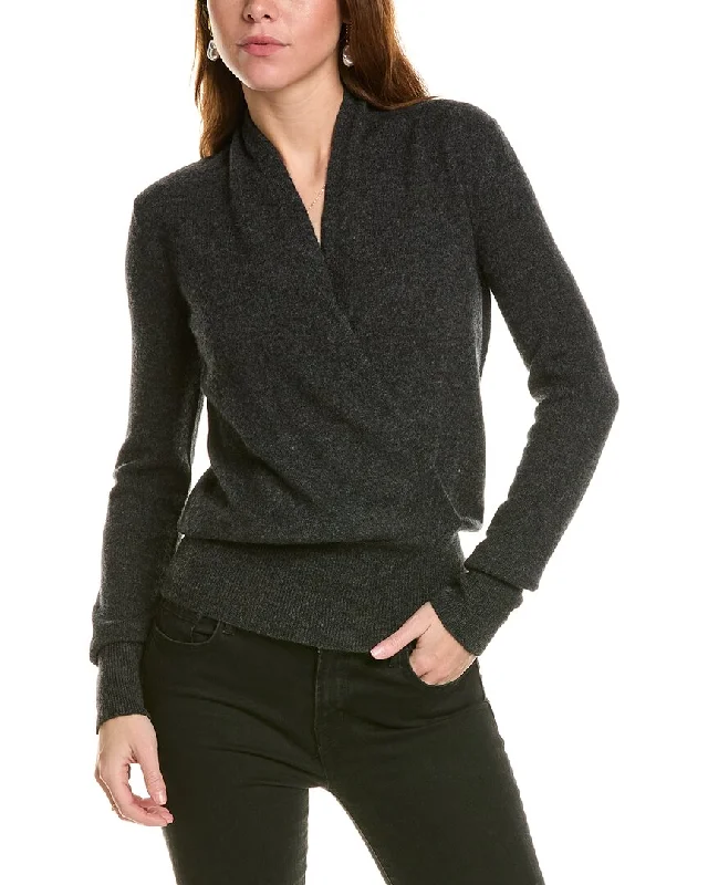 Cropped Women Sweater to Pair with High - Waisted Bottomssofiacashmere Modern Faux Wrap Cashmere Sweater