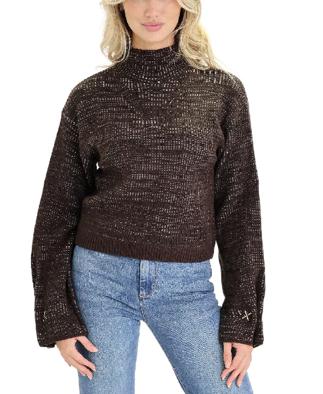 Cable - Knit Women Sweater with Intricate PatternsSweater w/ Metal Detail