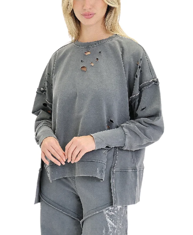 V - Neck Women Sweater to Elongate the NecklineSweatshirt w/ Holes