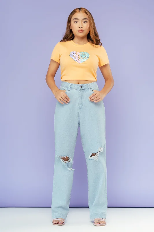 High - rise flare women jeans for a 70s - inspired lookAiry Blue Distressed Straight Jeans