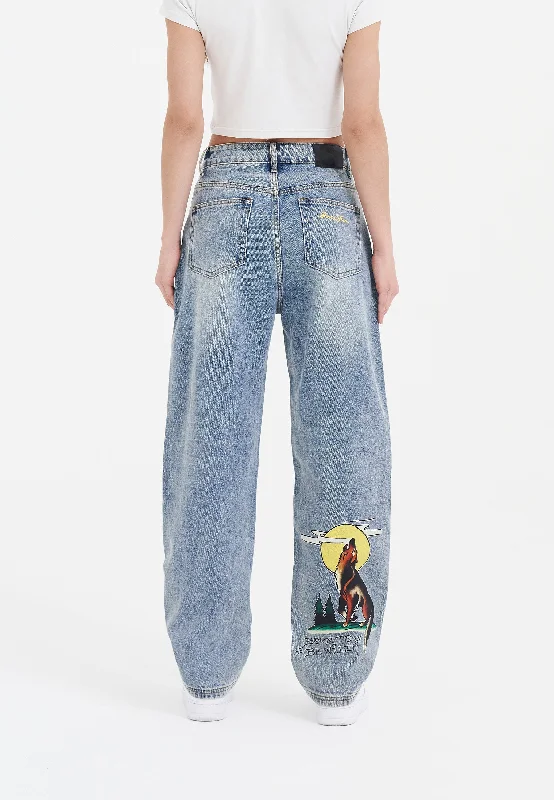 High - rise flare women jeans for a 70s - inspired lookWomens Born-Wild Relaxed Fit Denim Trousers Jeans - Bleach