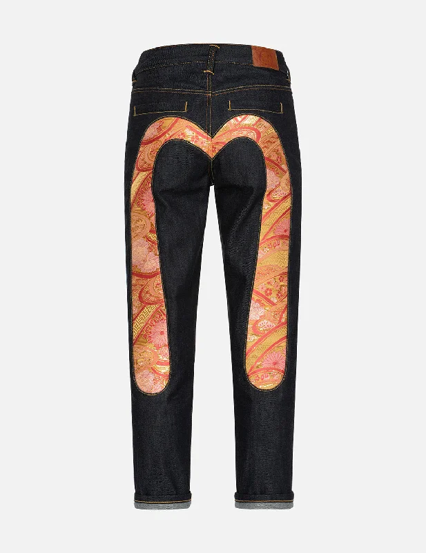 Embroidered women jeans with intricate patternsBrocade Daicock Insert Relax Fit Denim Jeans