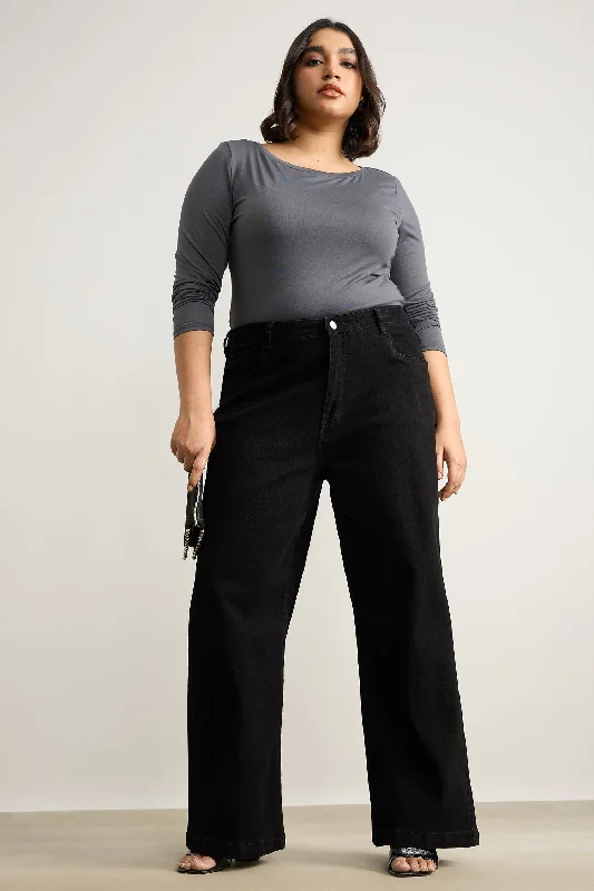 Plus - size women jeans for a comfortable and stylish fitCoal Black Wide Leg Jeans