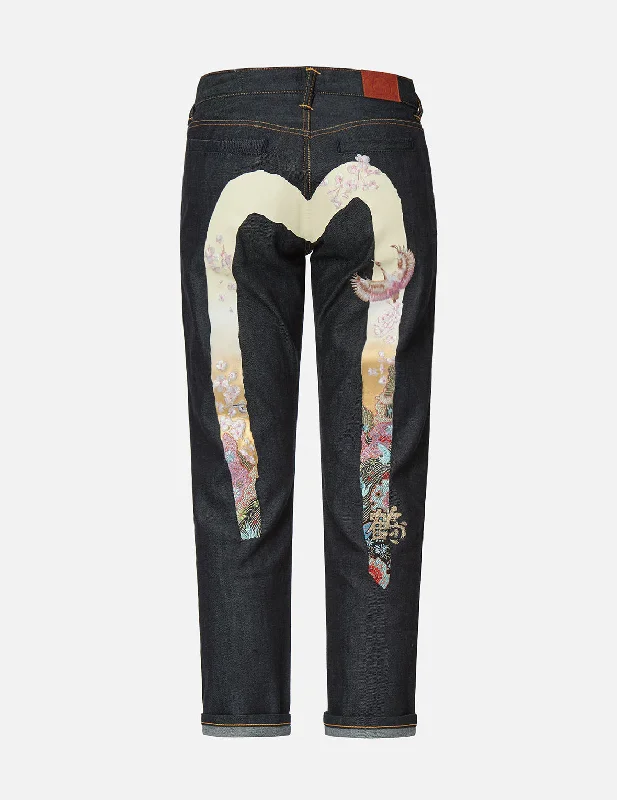 Embroidered women jeans with intricate patternsCrane Embroidered Gradated Daicock Boyfriend Jeans