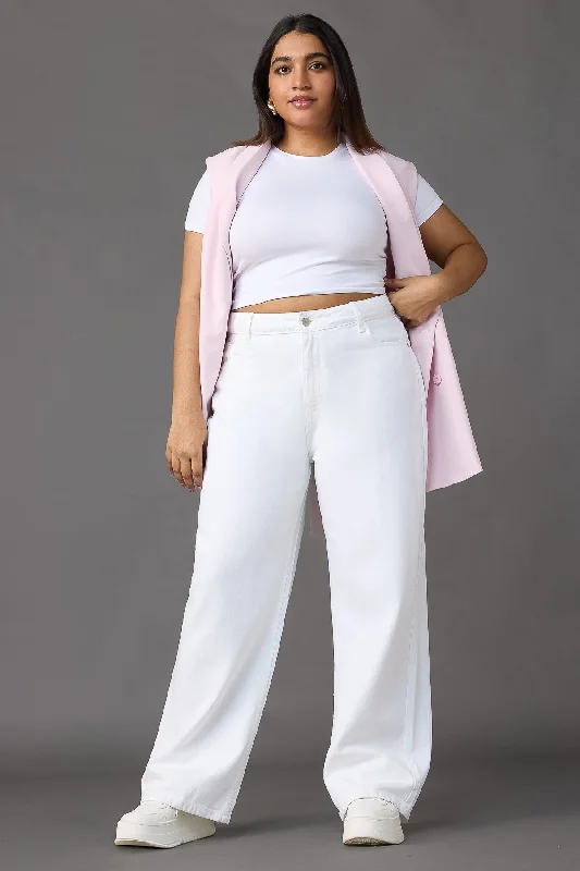 High - rise flare women jeans for a 70s - inspired lookSantorini Chic White Wide Leg Jeans