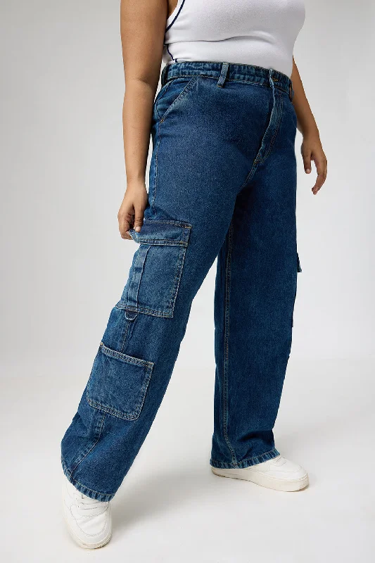 Jeggings women jeans combining the comfort of leggings and style of jeansCurve Multi-Pocket Blue Denim Cargo Jeans