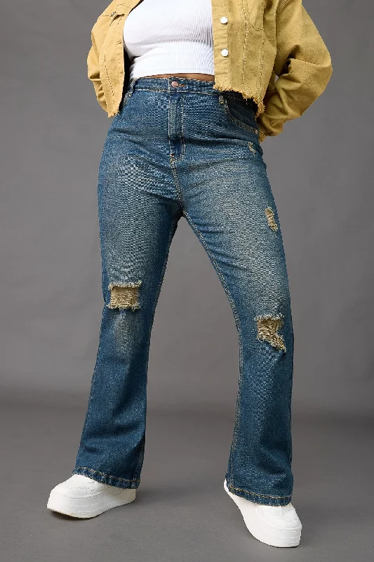 Embellished women jeans with studs or rhinestones for a glamorous touchCurve Vintage Blue Stretch Bootcut Jeans