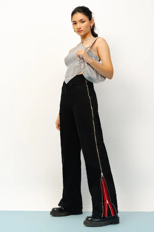 Wide - leg women jeans for a modern and relaxed vibeBlack Double Zipped Straight Jeans