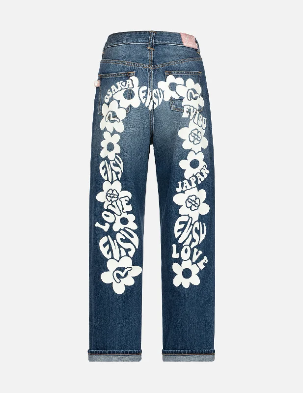 Plus - size women jeans for a comfortable and stylish fitFloral Seagull Plastisol Daicock Print Wide Leg Jeans