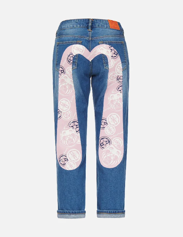 Embroidered women jeans with intricate patternsGodhead and Kamon Daicock Boyfriend Jeans