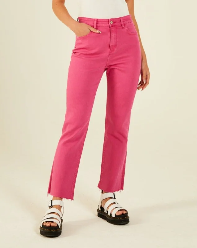 Acid - wash women jeans with a retro finishTara Crop Flare Pink Yarrow